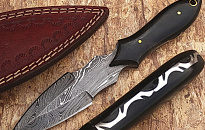 Custom Handmade DAMASCUS KNIFE Bull Horn With Leather Cover