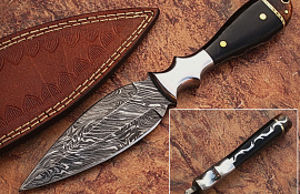 Custom Handmade DAMASCUS KNIFE Bull Horn With Pure Leather