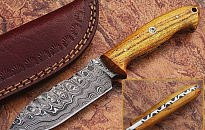 Beautiful Custom Handmade DAMASCUS KNIFE Olive Wood With Lea