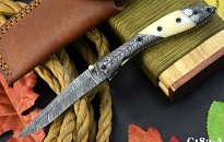 AR KNIVES CAMEL BONE HANDLE DAMASCUS STEEL FOLDING KNIFE