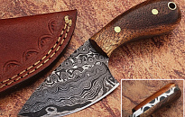 Custom HANDMADE DAMASCUS KNIFE Rose Wood With Leather Cover