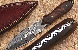 Custom Handmade DAMASCUS KNIFE Rose Wood With Pure Leather C