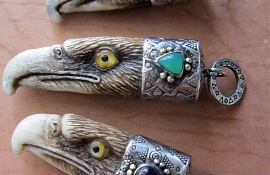 Eagles Eagle pendants Horn, nickel silver, brass, amethyst