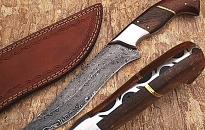 Custom Handmade DAMASCUS KNIFE Rose Wood With Steel Bolster