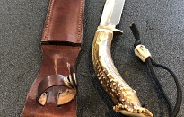 Antler Hunting Knife W/ Leather Sheath