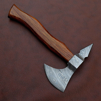 costume hand made Damascus steel AXE WITH leather sheath (5/6)