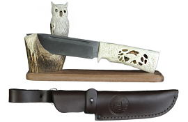 "Bison" (Carved bone and horn) on a stand Owl