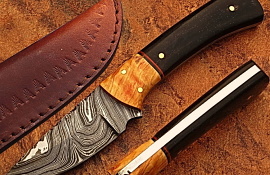 Custom Handmade DAMASCUS KNIFE With Leather Cover Bull Horn