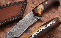 Custom Handmade DAMASCUS KNIFE Rose Wood With Pure Leather