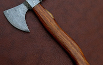 costume hand made Damascus steel AXE WITH leather sheath