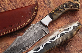Custom Handmade DAMASCUS KNIFE Ram Horn With Pure Leather Co