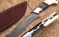 Custom Handmade DAMASCUS KNIFE RAM Horn With Leather Cover